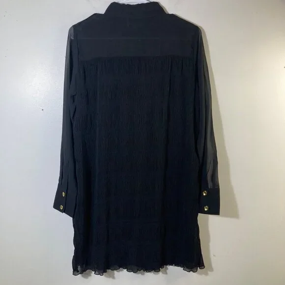 Womens Ganni Pleated Georgette‎ Shirt Dress Black 2/EU34 Crinkled Polyester - Picture 2 of 11
